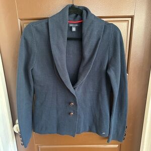 Tommy Hilfiger Navy Blue Cardigan Faux Wood Buttons Sailor Academia Office